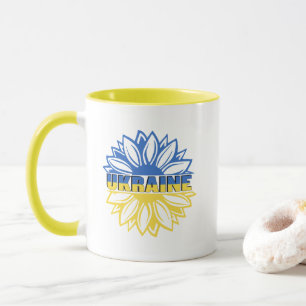 Taza Girasol azul y amarillo con inscripción Ucrania