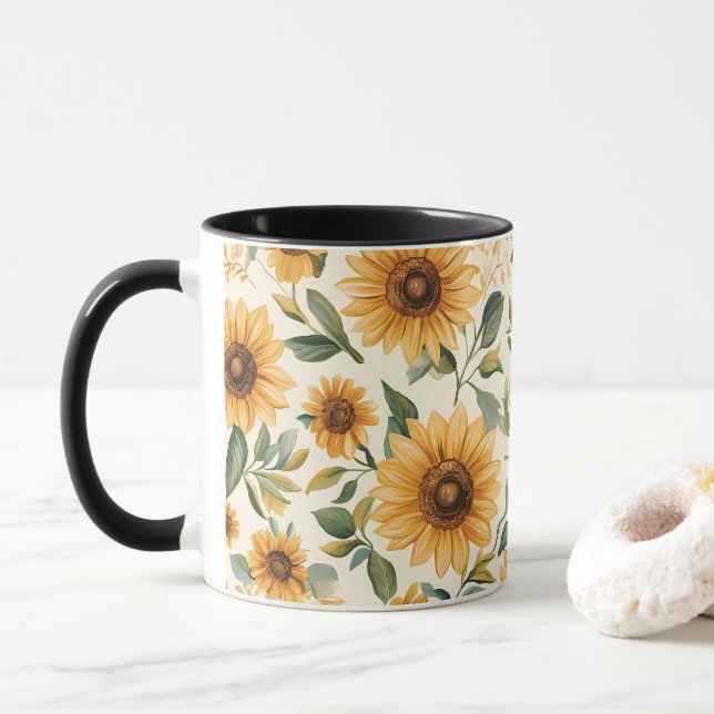 Taza Girasol floral amarillo (Con donut)