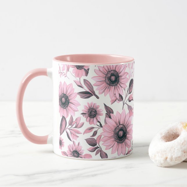 Taza Girasol floral rosa (Con donut)