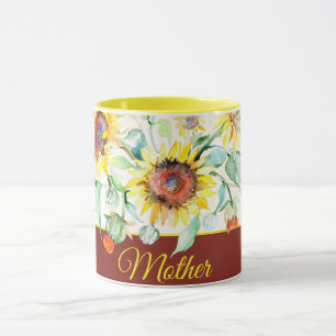 Taza Girasoles acuarela personalizables 