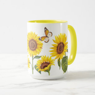 Taza Girasoles al acuarela con mariposa