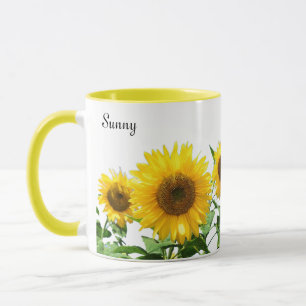 Taza Girasoles Amarillos Soleados y Caligrafía