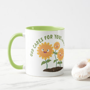 Taza Girasoles lindos Dios cuida versículo de la biblia