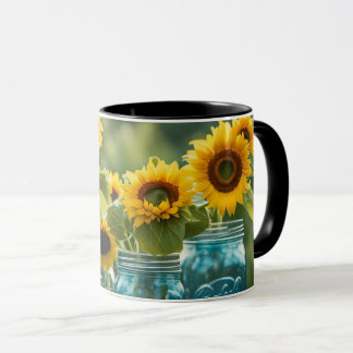 Taza Girasoles y frascos de Mason