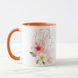 Taza Girl close her eyes whithe flower-watercolor