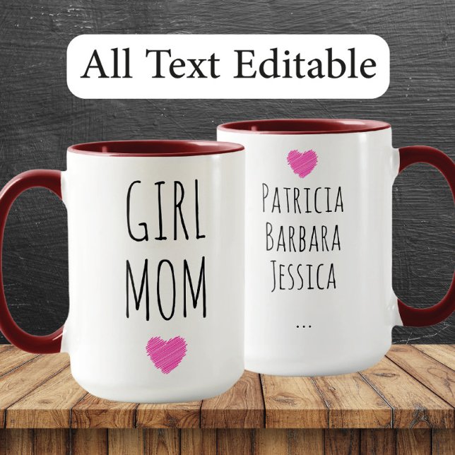 Taza Girl Mom Custom Names Sweet Gift for Mother (Subido por el creador)