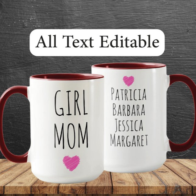 Taza Girl Mom Custom Names Sweet Gift for Mother (Subido por el creador)