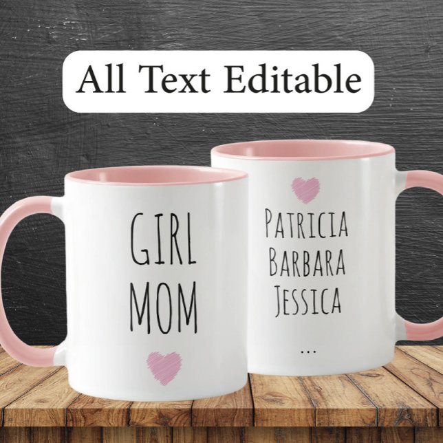 Taza Girl Mom Custom Names Sweet Gift for Mother (Subido por el creador)