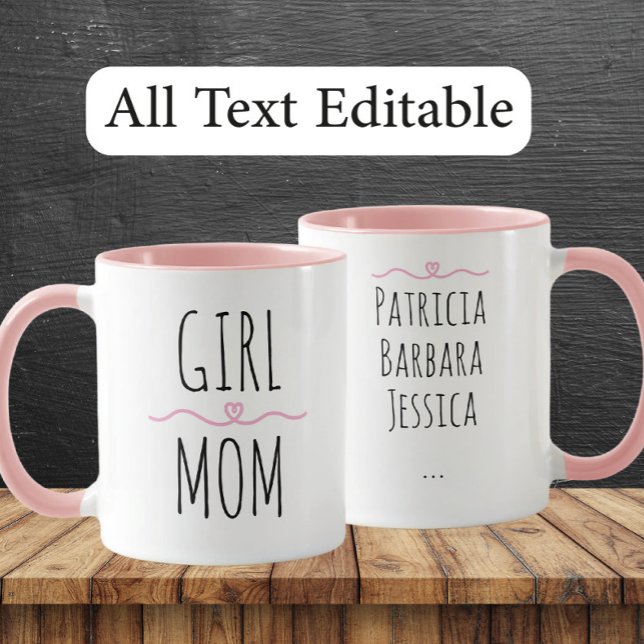 Taza Girl Mom Custom Names Sweet Gift for Mother (Subido por el creador)