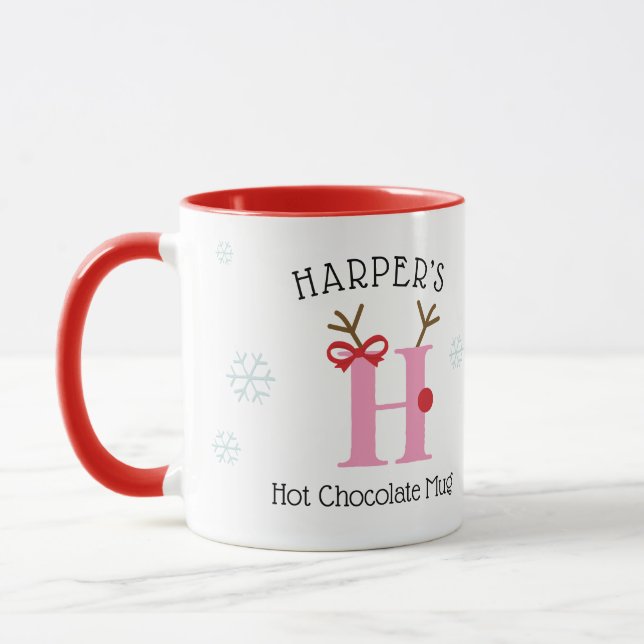 Taza Girls Personalized Reindeer H Hot Chocolate Mug (Izquierda)