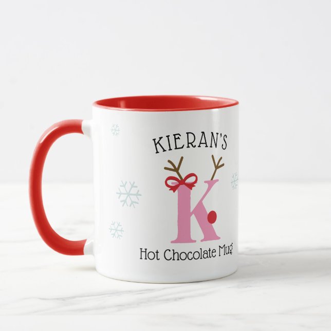 Taza Girls Personalized Reindeer K Hot Chocolate Mug (Izquierda)