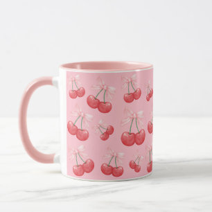 Taza Girly Coquette Cherry Bow Print Mug Rosa