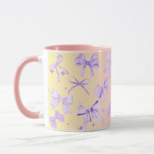 Taza Girly Coquette Kawaii Rosa Bow Mug Ombre Rosa