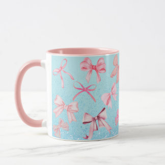 Taza Girly Coquette Pink Blue Bow Print Mug Purpurina