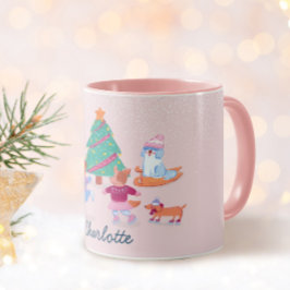 Taza Girly Dogs patinaje sobre hielo Navidades rosados 