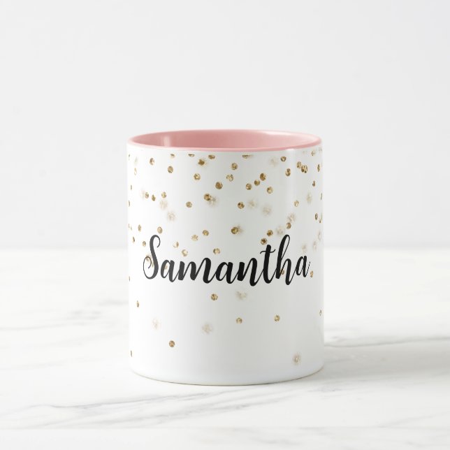 Taza Girly Glam Gold Sparkle Confetti Personalizado (Centro)
