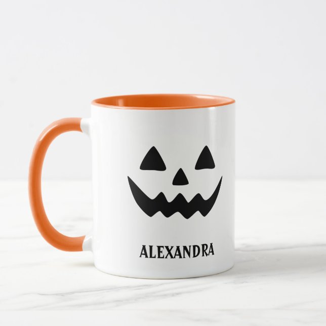Taza Girly Jack O Lantern Pumpkin Face Halloween Mug (Izquierda)
