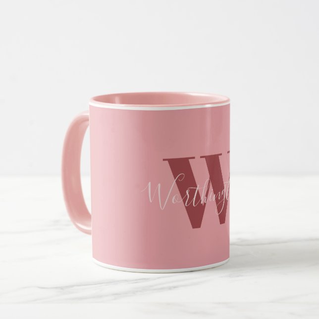 Taza Girly Monograma y Nombre Rojo rosa (Anverso izquierdo)