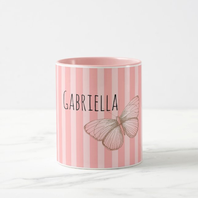 Taza Girly Pink Stripes Butterfly (Centro)