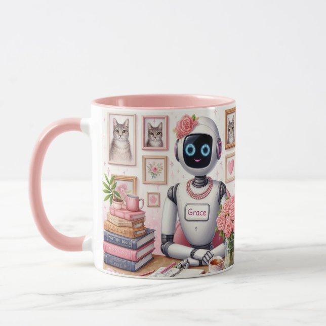 Taza Girly Tech AI Robot Grace Pink Sparkle (Izquierda)