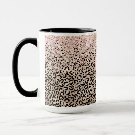 Taza Glam Gold Leopard Print Purpurina Rosa Love Heart