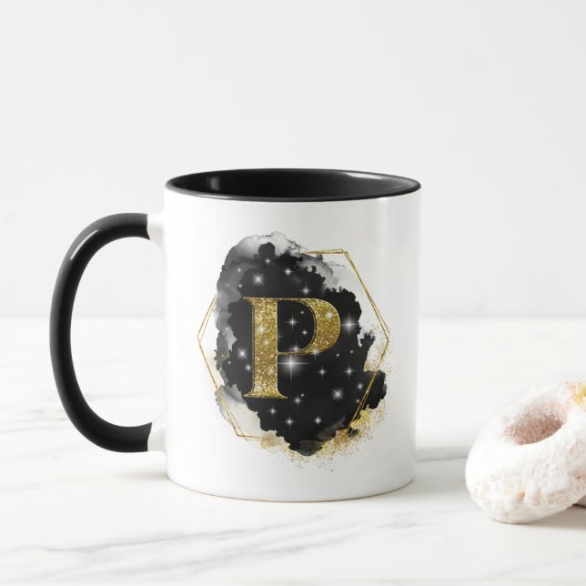 Taza Glam Gold Purpurina P Monograma (Con donut)
