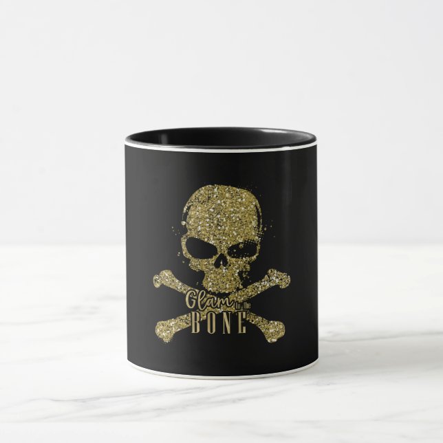 Taza Glam negro al cráneo del Purpurina de oro óseo (Centro)