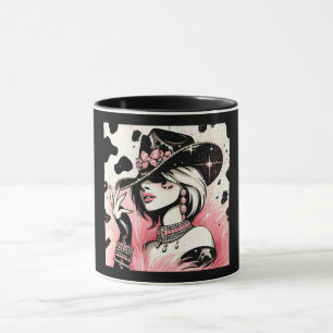 Taza Glam rústico vaquero estampado de cuero de vaca ro