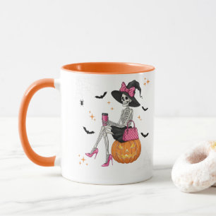 Taza Glam Skeleton Witch con calabaza Halloween Spooki