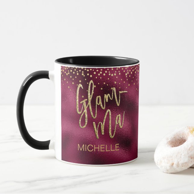 Taza Glamma glamorosa abuela Borgoña Relieve metalizado (Con donut)