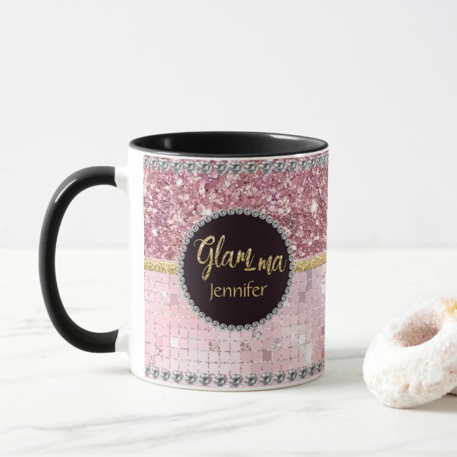 Taza Glamma glamorosa abuela Purpurina rosa nombre de o (Con donut)
