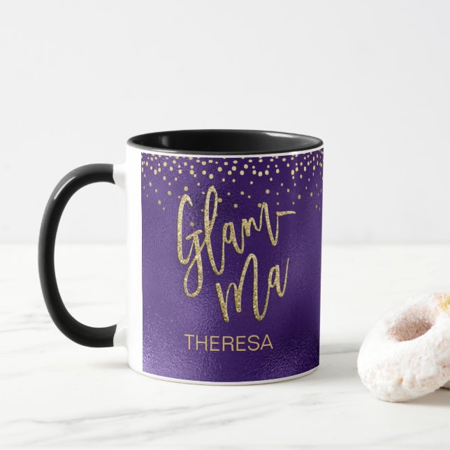Taza Glamma Glamorosa Abuela Relieve metalizado púrpura (Con donut)