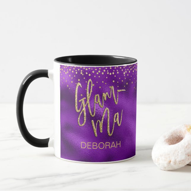 Taza Glamorosa abuela Glamma Relieve metalizado púrpura (Con donut)