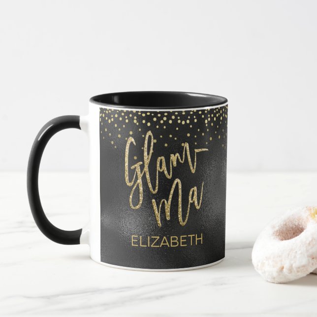 Taza Glamour Glamma Abuela Relieve metalizado negro Nom (Con donut)