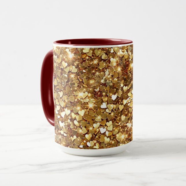 Taza Glitzy Gold Glam Sparkle Hearts (Anverso izquierdo)