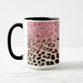 Taza Glitzy Purpurina Rosa Oro Eyelashes Leopardo