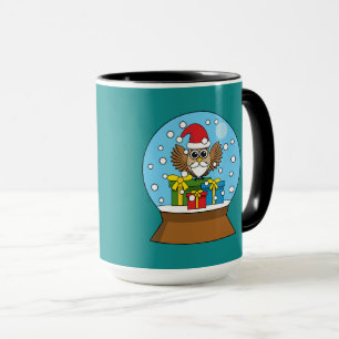 Taza Globe de nieve con búho de Santa Claus