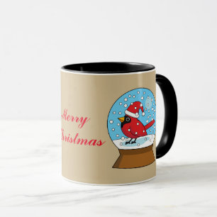 Taza Globe de nieve con cardenal rojo curado