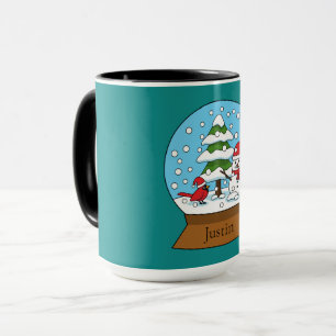 Taza Globe w Cardinal Snowman & Pine Tree   Personaliza