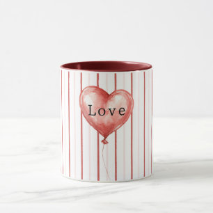 Taza Globo con Corazón Rojo Rosa Blanco Rayas