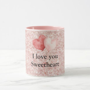 Taza Globos de Corazón Rosado Rojo Brillante Corazón Du