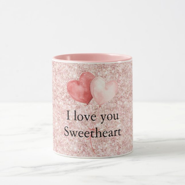 Taza Globos de Corazón Rosado Rojo Brillante Corazón Du (Centro)
