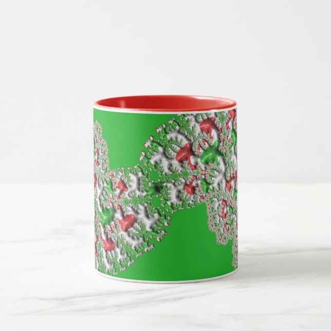 Taza GLOSSY Navidades 3D Fractal Verde Blanco Rojo ~ (Centro)