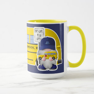 Taza Gnome de conductor de autobús escolar con autobús 