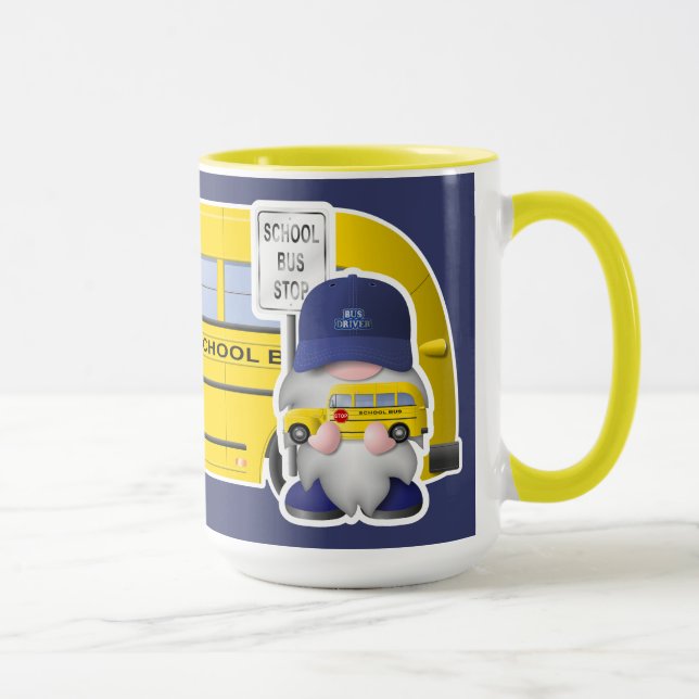 Taza Gnome de conductor de autobús escolar con autobús  (Derecha)