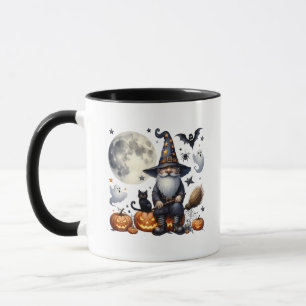 Taza Gnome de Halloween y gato negro