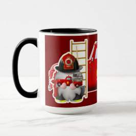 Taza Gnome del bombero con pequeño camión de bomberos r