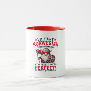 Taza Gnome divertido vikingo/noruego, "Soy parte norueg