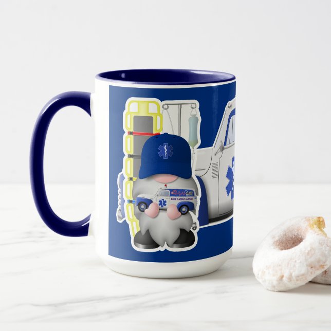 Taza Gnome EMT con pequeño camión EMS (Con donut)