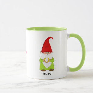 Taza Gnomo adorable vestido de verde con herradura